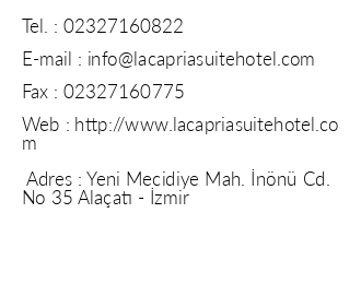 La Capria Suite Hotel iletiim bilgileri